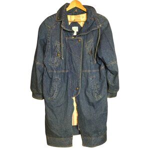 Vintage Long Denim Barn Coat Aztec Print Flannel Blanket Lining Grunge Size M